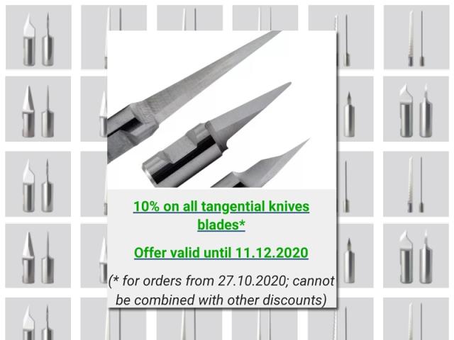 Offer: 10% on all tangential knife blades